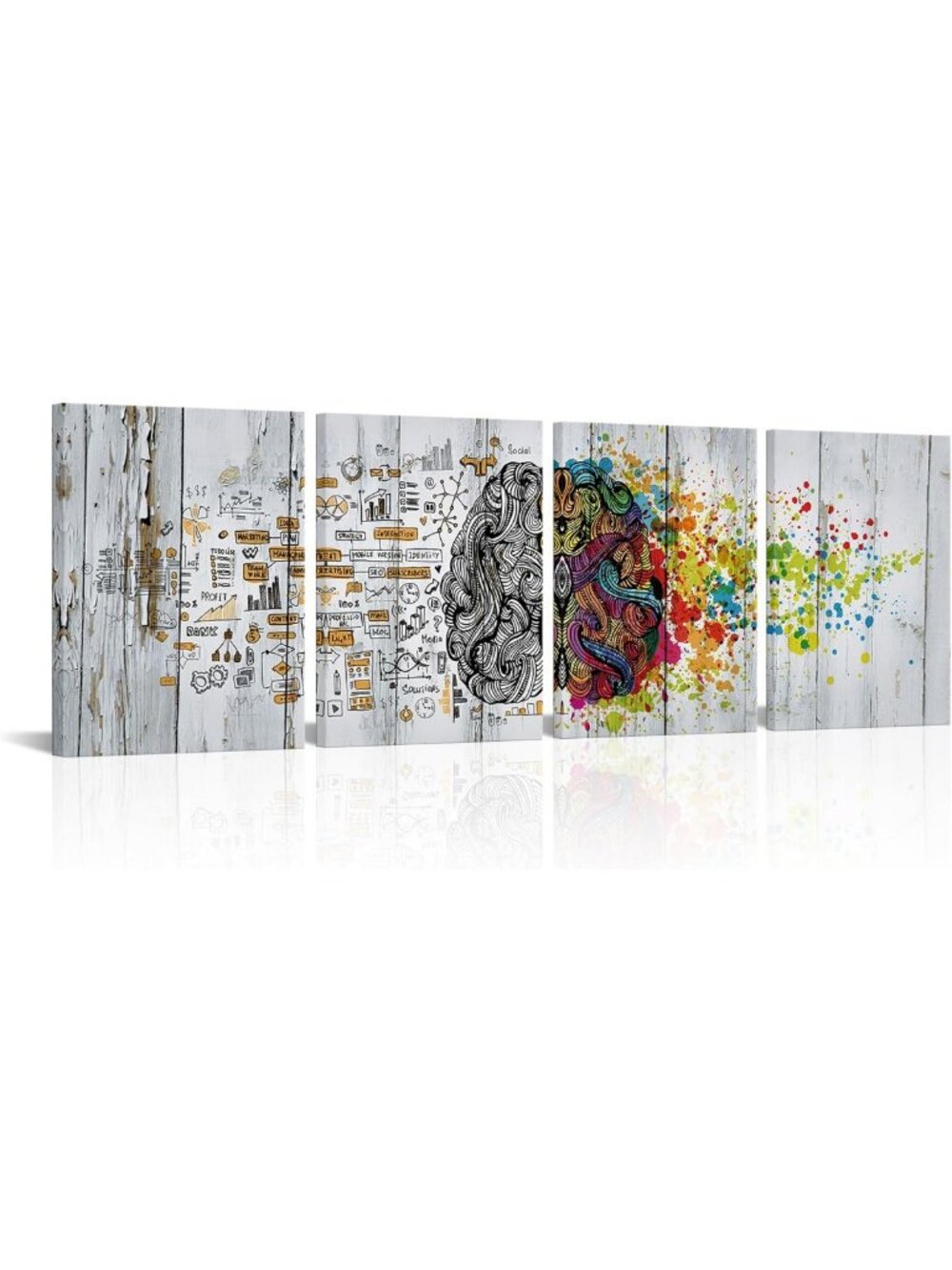 4-Piece Retro Brain Art Canvas Set - Inspirational Science Wall Decor for Office
